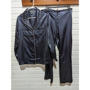Chartreuse Women's L Navy Blue White Polka Dot Polyester Silky Pajamas